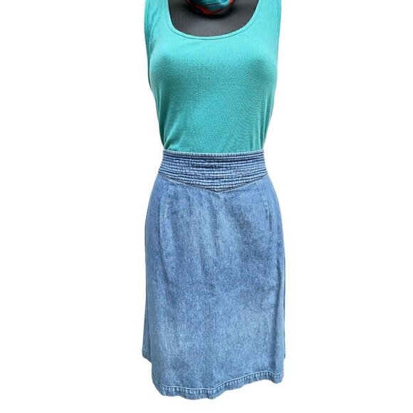 VTG 80s Light Wash Jean Skirt Knee Length Women’s 14 Denim Blue Newport News - Picture 1 of 12